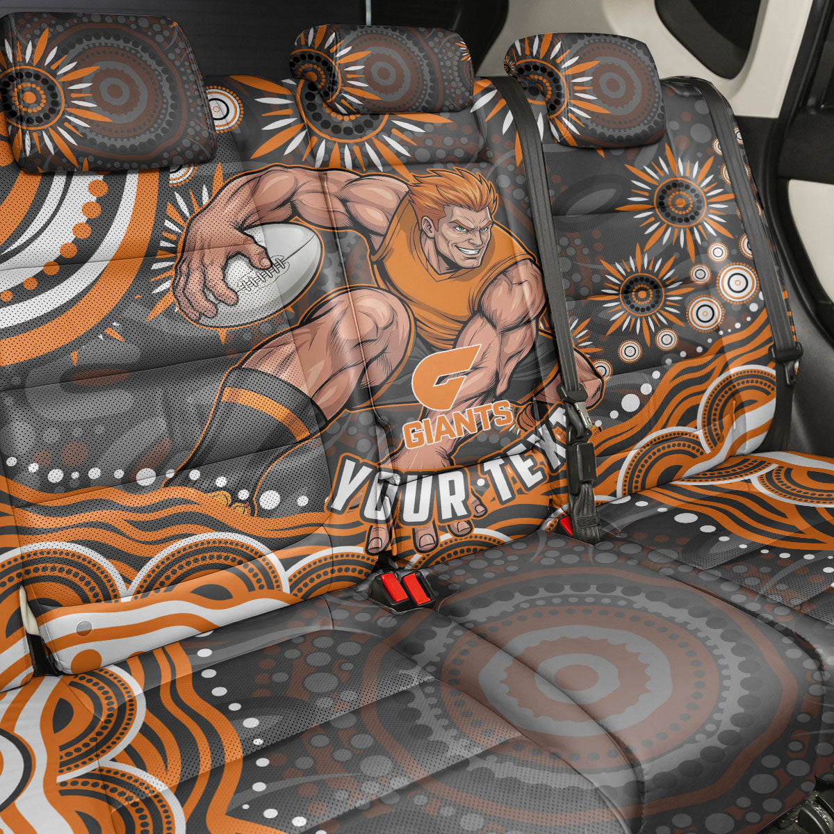 Personalized GWS Giants Rugby Back Car Seat Cover Aboriginal Dot Art - Dreamtime Football Mascot