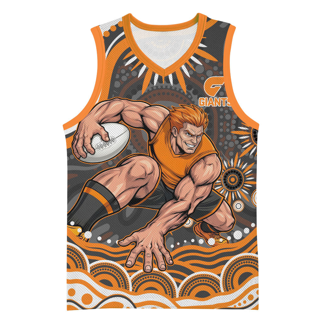 Personalized GWS Giants Rugby Basketball Jersey Aboriginal Dot Art - Dreamtime Football Mascot