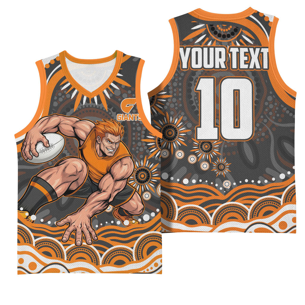 Personalized GWS Giants Rugby Basketball Jersey Aboriginal Dot Art - Dreamtime Football Mascot