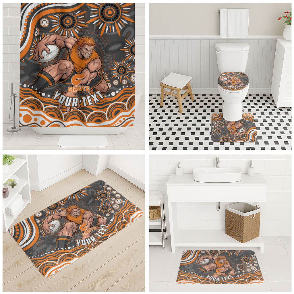 Personalized GWS Giants Rugby Bathroom Set Aboriginal Dot Art - Dreamtime Football Mascot