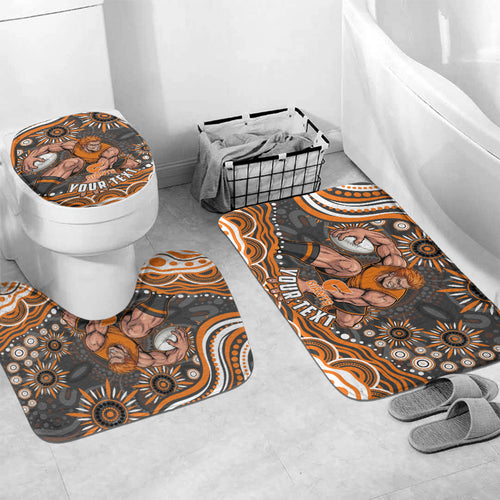 Personalized GWS Giants Rugby Bathroom Set Aboriginal Dot Art - Dreamtime Football Mascot