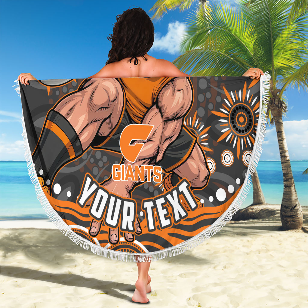 Personalized GWS Giants Rugby Beach Blanket Aboriginal Dot Art - Dreamtime Football Mascot