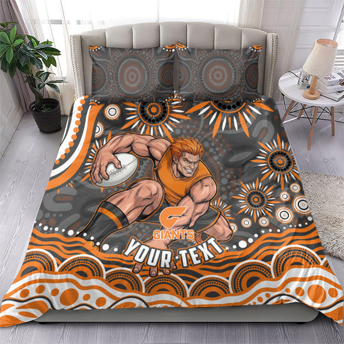 Personalized GWS Giants Rugby Bedding Set Aboriginal Dot Art - Dreamtime Football Mascot