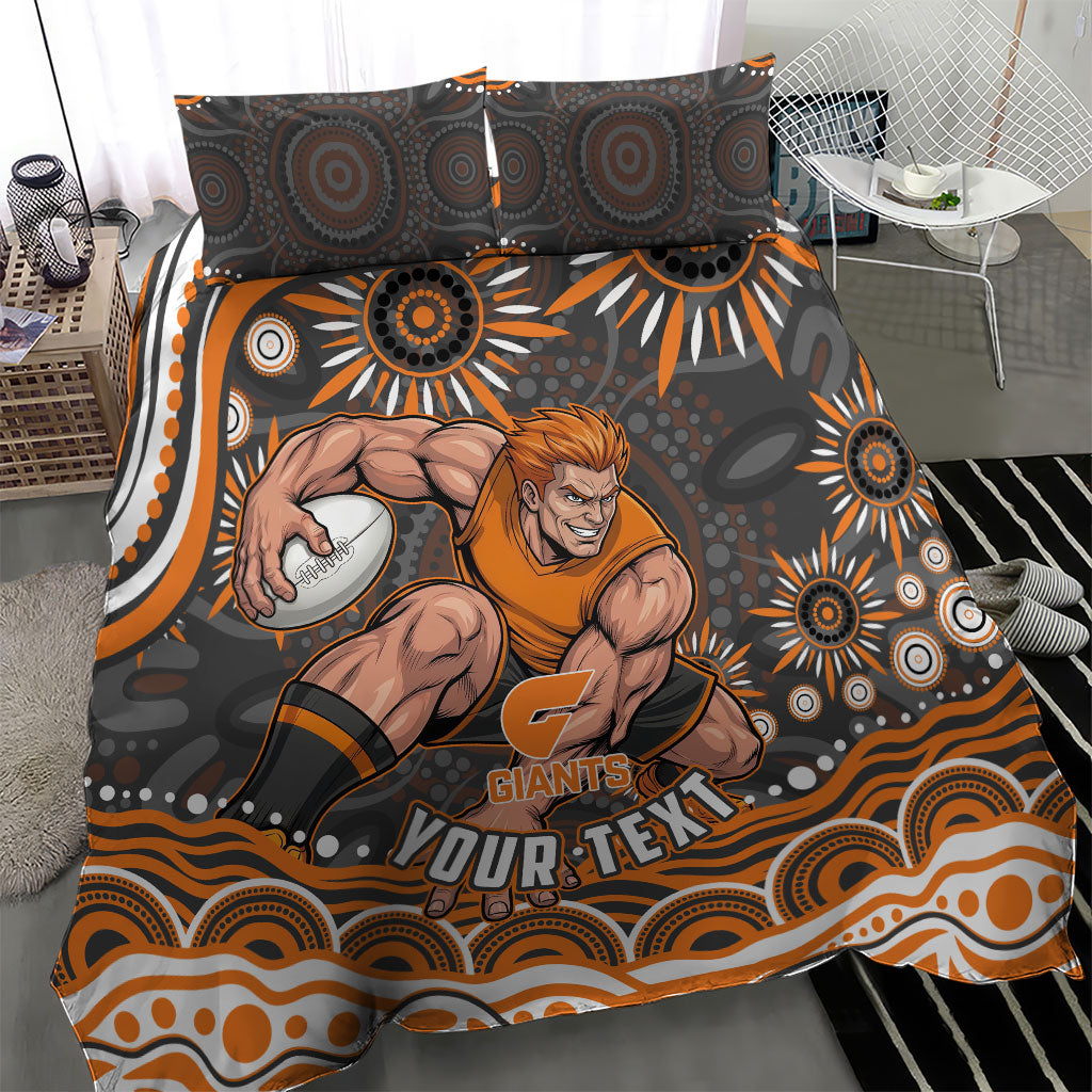 Personalized GWS Giants Rugby Bedding Set Aboriginal Dot Art - Dreamtime Football Mascot