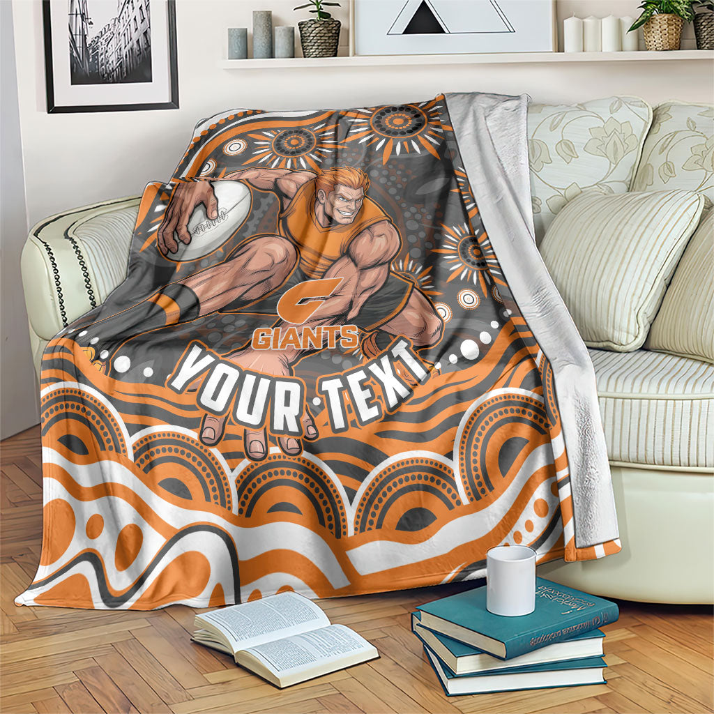 Personalized GWS Giants Rugby Blanket Aboriginal Dot Art - Dreamtime Football Mascot