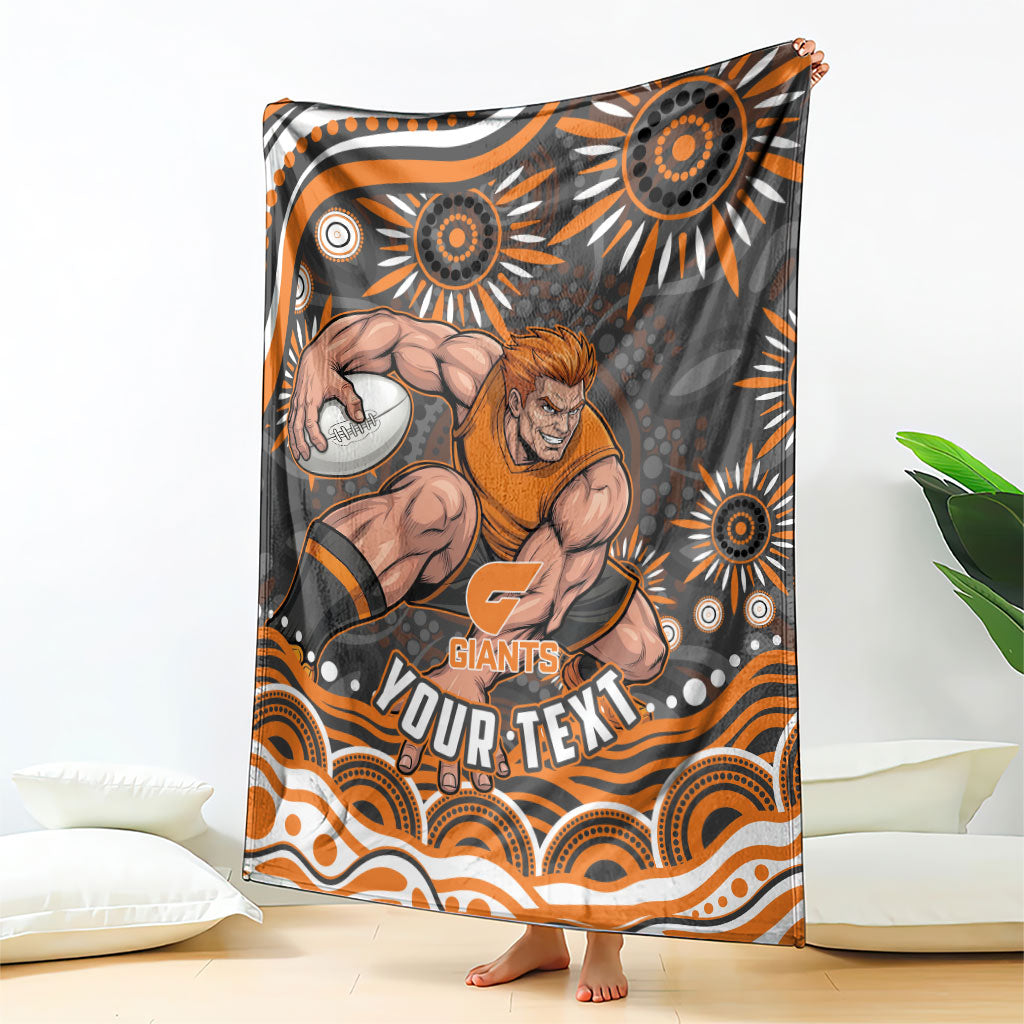 Personalized GWS Giants Rugby Blanket Aboriginal Dot Art - Dreamtime Football Mascot