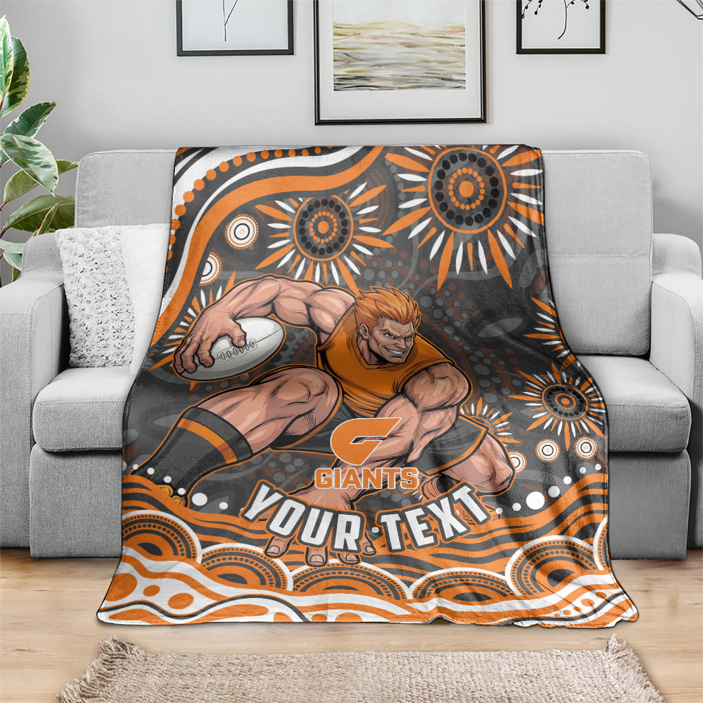 Personalized GWS Giants Rugby Blanket Aboriginal Dot Art - Dreamtime Football Mascot
