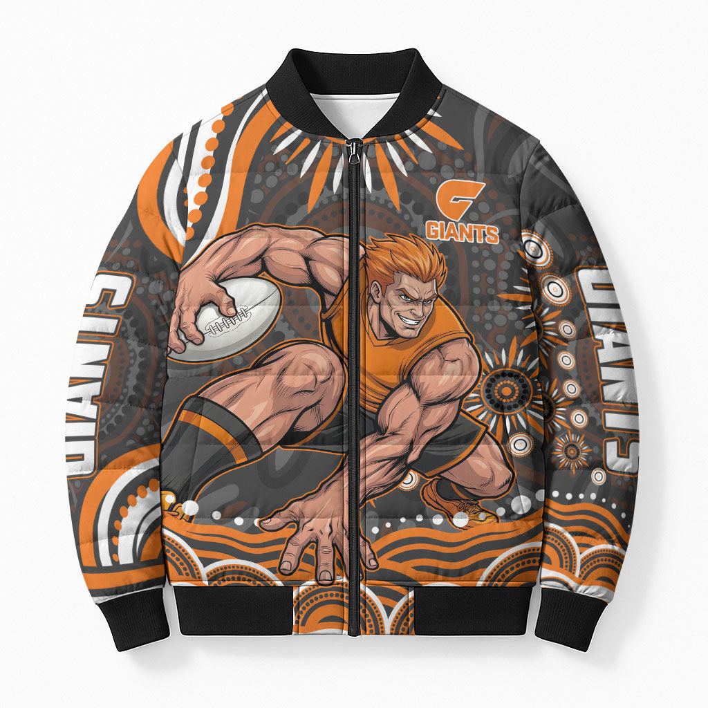 Personalized GWS Giants Rugby Bomber Puffer Jacket Aboriginal Dot Art - Dreamtime Football Mascot
