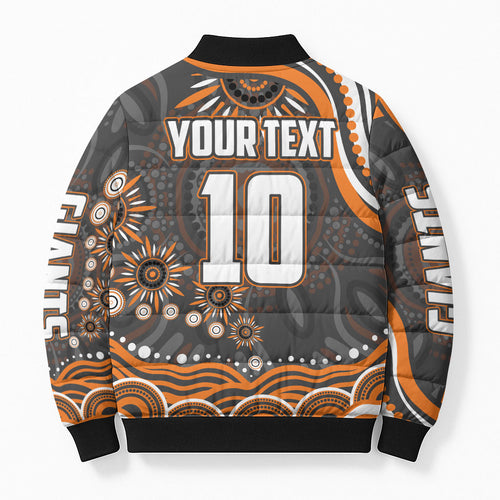 Personalized GWS Giants Rugby Bomber Puffer Jacket Aboriginal Dot Art - Dreamtime Football Mascot