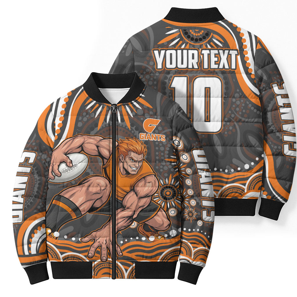 Personalized GWS Giants Rugby Bomber Puffer Jacket Aboriginal Dot Art - Dreamtime Football Mascot
