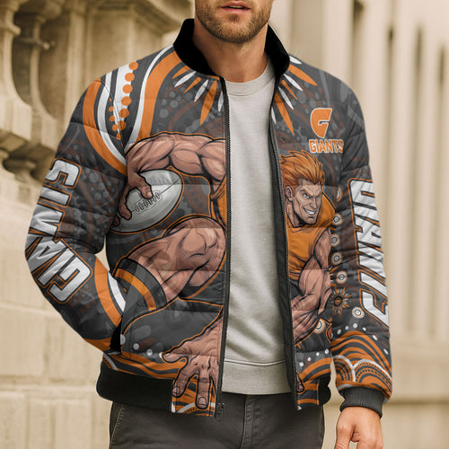 Personalized GWS Giants Rugby Bomber Puffer Jacket Aboriginal Dot Art - Dreamtime Football Mascot