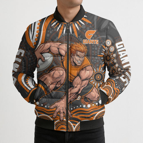 Personalized GWS Giants Rugby Bomber Puffer Jacket Aboriginal Dot Art - Dreamtime Football Mascot