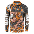 Personalized GWS Giants Rugby Button Sweatshirt Aboriginal Dot Art - Dreamtime Football Mascot