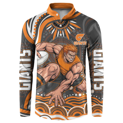 Personalized GWS Giants Rugby Button Sweatshirt Aboriginal Dot Art - Dreamtime Football Mascot