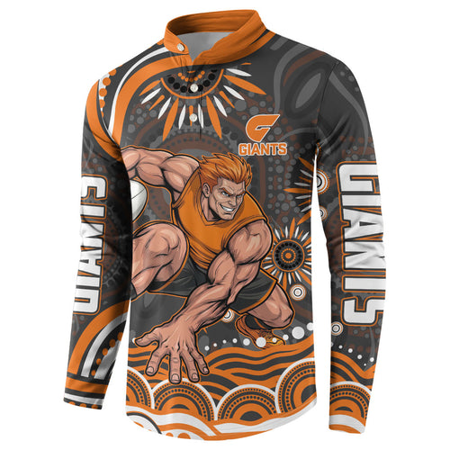 Personalized GWS Giants Rugby Button Sweatshirt Aboriginal Dot Art - Dreamtime Football Mascot