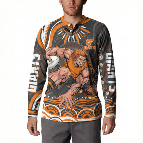 Personalized GWS Giants Rugby Button Sweatshirt Aboriginal Dot Art - Dreamtime Football Mascot
