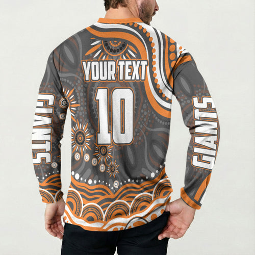 Personalized GWS Giants Rugby Button Sweatshirt Aboriginal Dot Art - Dreamtime Football Mascot