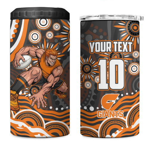 Personalized GWS Giants Rugby 4 in 1 Can Cooler Tumbler Aboriginal Dot Art - Dreamtime Football Mascot