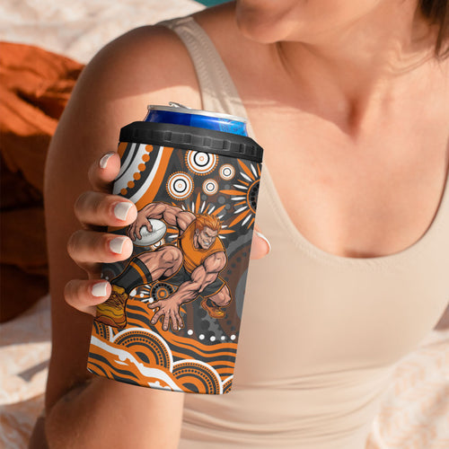 Personalized GWS Giants Rugby 4 in 1 Can Cooler Tumbler Aboriginal Dot Art - Dreamtime Football Mascot