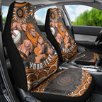 Personalized GWS Giants Rugby Car Seat Cover Aboriginal Dot Art - Dreamtime Football Mascot