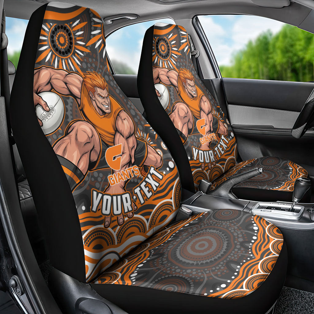Personalized GWS Giants Rugby Car Seat Cover Aboriginal Dot Art - Dreamtime Football Mascot