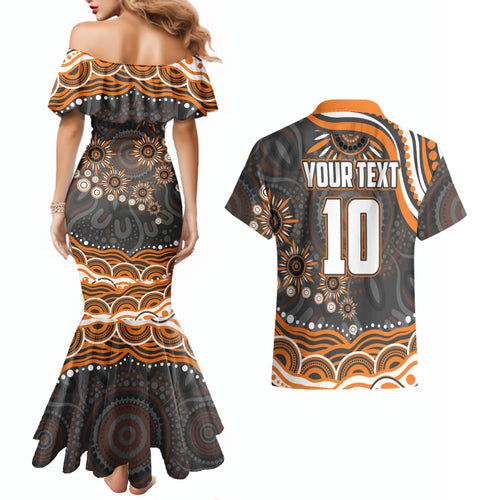 Personalized GWS Giants Rugby Couples Matching Mermaid Dress and Hawaiian Shirt Aboriginal Dot Art - Dreamtime Football Mascot