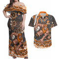 Personalized GWS Giants Rugby Couples Matching Off Shoulder Maxi Dress and Hawaiian Shirt Aboriginal Dot Art - Dreamtime Football Mascot