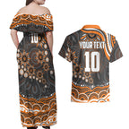 Personalized GWS Giants Rugby Couples Matching Off Shoulder Maxi Dress and Hawaiian Shirt Aboriginal Dot Art - Dreamtime Football Mascot
