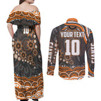 Personalized GWS Giants Rugby Couples Matching Off Shoulder Maxi Dress and Long Sleeve Button Shirt Aboriginal Dot Art - Dreamtime Football Mascot