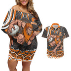 Personalized GWS Giants Rugby Couples Matching Off Shoulder Short Dress and Hawaiian Shirt Aboriginal Dot Art - Dreamtime Football Mascot
