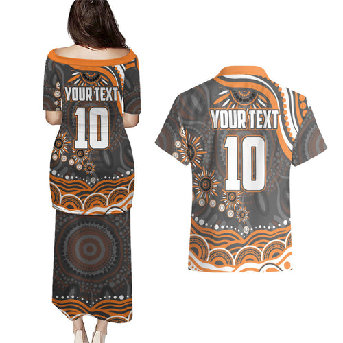 Personalized GWS Giants Rugby Couples Matching Puletasi and Hawaiian Shirt Aboriginal Dot Art - Dreamtime Football Mascot