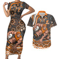 Personalized GWS Giants Rugby Couples Matching Short Sleeve Bodycon Dress and Hawaiian Shirt Aboriginal Dot Art - Dreamtime Football Mascot