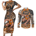 Personalized GWS Giants Rugby Couples Matching Short Sleeve Bodycon Dress and Long Sleeve Button Shirt Aboriginal Dot Art - Dreamtime Football Mascot