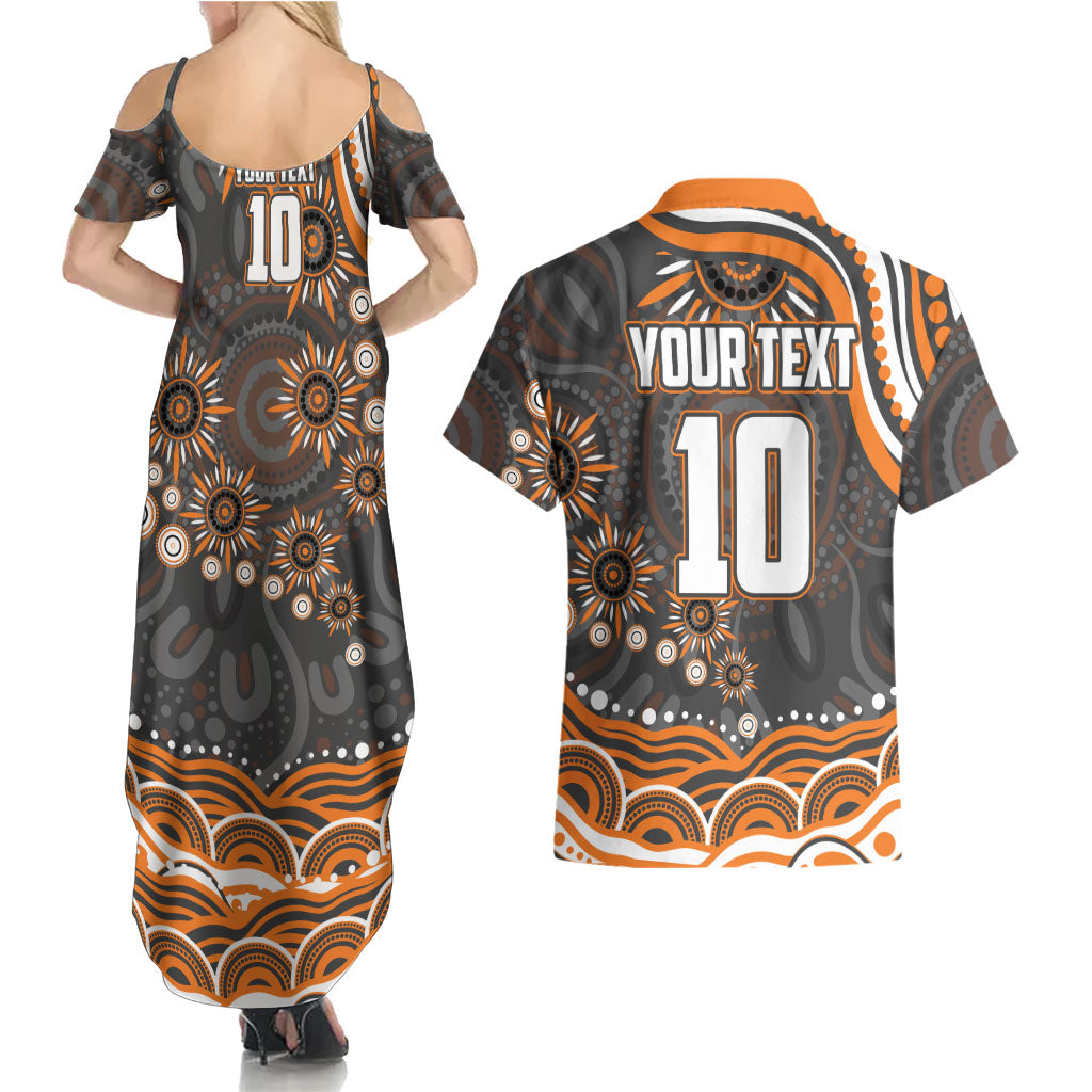 Personalized GWS Giants Rugby Couples Matching Summer Maxi Dress and Hawaiian Shirt Aboriginal Dot Art - Dreamtime Football Mascot