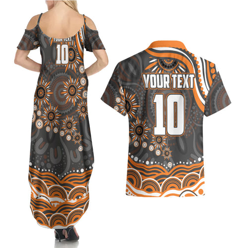 Personalized GWS Giants Rugby Couples Matching Summer Maxi Dress and Hawaiian Shirt Aboriginal Dot Art - Dreamtime Football Mascot