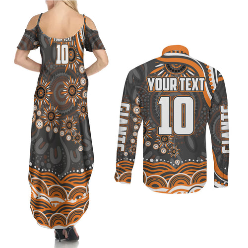 Personalized GWS Giants Rugby Couples Matching Summer Maxi Dress and Long Sleeve Button Shirt Aboriginal Dot Art - Dreamtime Football Mascot