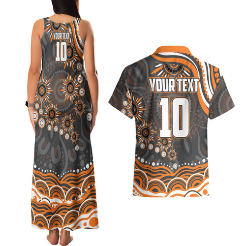 Personalized GWS Giants Rugby Couples Matching Tank Maxi Dress and Hawaiian Shirt Aboriginal Dot Art - Dreamtime Football Mascot