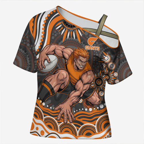 Personalized GWS Giants Rugby Cross Shoulder Shirt Aboriginal Dot Art - Dreamtime Football Mascot