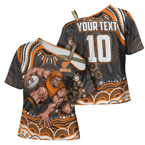 Personalized GWS Giants Rugby Cross Shoulder Shirt Aboriginal Dot Art - Dreamtime Football Mascot