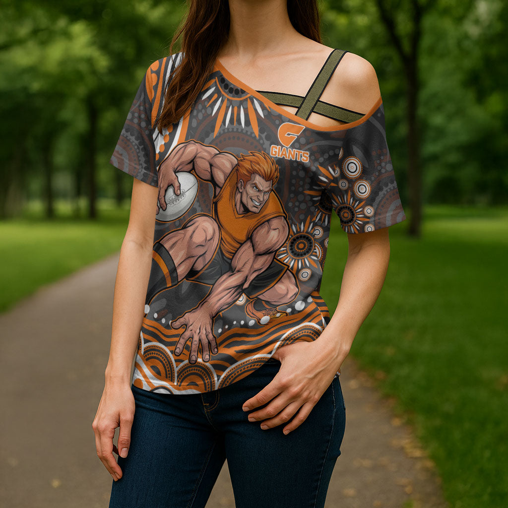 Personalized GWS Giants Rugby Cross Shoulder Shirt Aboriginal Dot Art - Dreamtime Football Mascot