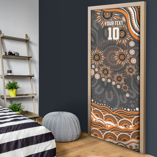 Personalized GWS Giants Rugby Door Cover Aboriginal Dot Art - Dreamtime Football Mascot