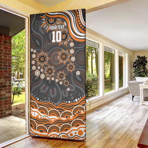 Personalized GWS Giants Rugby Door Cover Aboriginal Dot Art - Dreamtime Football Mascot