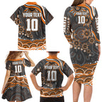 Personalized GWS Giants Rugby Family Matching Long Sleeve Bodycon Dress and Hawaiian Shirt Aboriginal Dot Art - Dreamtime Football Mascot