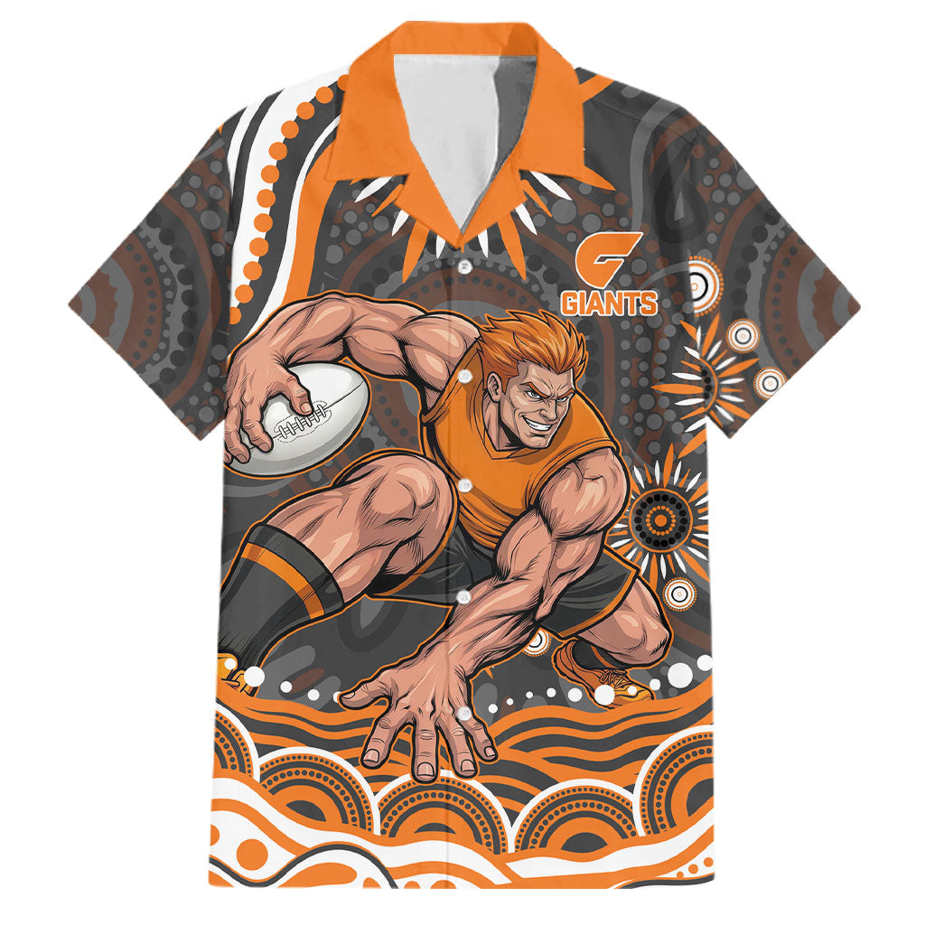 Personalized GWS Giants Rugby Family Matching Long Sleeve Bodycon Dress and Hawaiian Shirt Aboriginal Dot Art - Dreamtime Football Mascot
