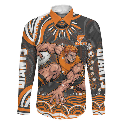 Personalized GWS Giants Rugby Family Matching Long Sleeve Bodycon Dress and Hawaiian Shirt Aboriginal Dot Art - Dreamtime Football Mascot