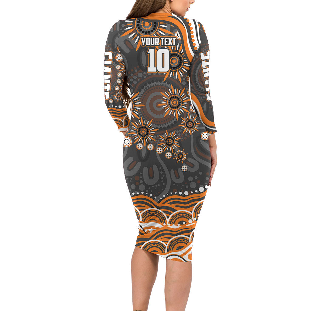Personalized GWS Giants Rugby Family Matching Long Sleeve Bodycon Dress and Hawaiian Shirt Aboriginal Dot Art - Dreamtime Football Mascot