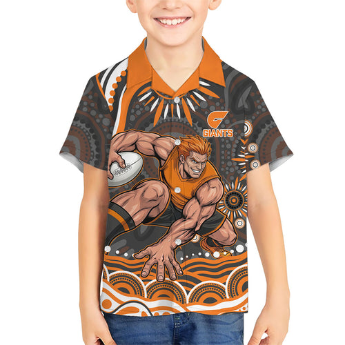 Personalized GWS Giants Rugby Family Matching Mermaid Dress and Hawaiian Shirt Aboriginal Dot Art - Dreamtime Football Mascot