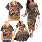 Personalized GWS Giants Rugby Family Matching Off The Shoulder Long Sleeve Dress and Hawaiian Shirt Aboriginal Dot Art - Dreamtime Football Mascot
