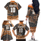 Personalized GWS Giants Rugby Family Matching Off The Shoulder Long Sleeve Dress and Hawaiian Shirt Aboriginal Dot Art - Dreamtime Football Mascot