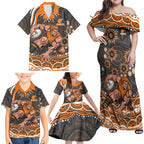 Personalized GWS Giants Rugby Family Matching Off Shoulder Maxi Dress and Hawaiian Shirt Aboriginal Dot Art - Dreamtime Football Mascot